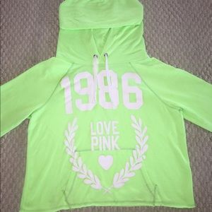 Love Pink Neon Green Cropped Hoodie